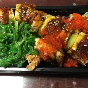 Flying Dragon Roll with Seaweed Salad @ ISushi