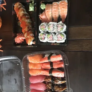 21 piece sushi sampler and Red skin Roll