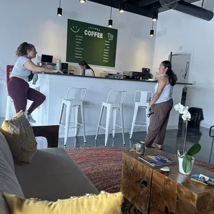 Bar seating and couch