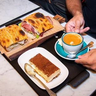 Focaccia bread and tiramisu