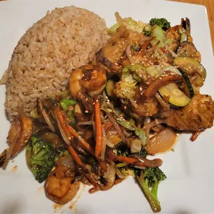 Veggie Stir-fry, add prawns, add tofu, $13 - 3 Stars