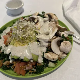 Kale salad with raw baby portobello mushrooms