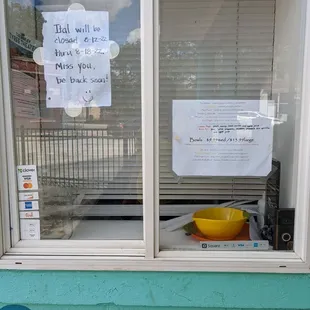 a sign in a window