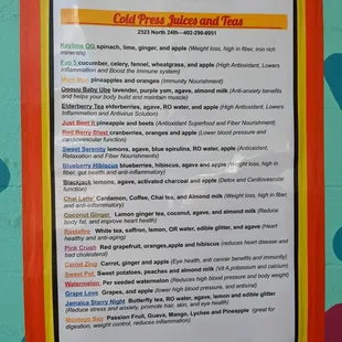 a list of food items