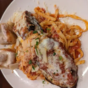 Eggplant parm on linguine