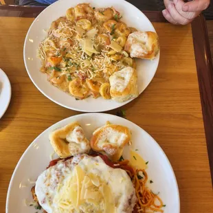 Chicken Parm and Shrimp Tortellini in Pink Sauce.