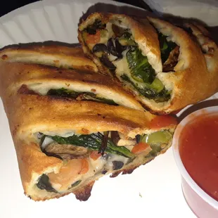 Veggie strombolis was excellent!  Heated in oven, then served with side of marinara sauce.  Yum!