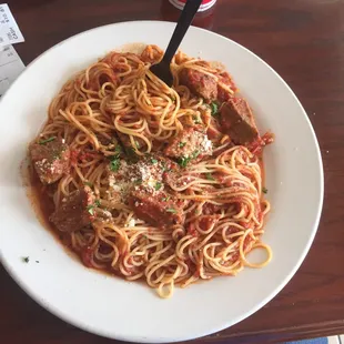 Spaghetti and meatballs. It's HUGE!
