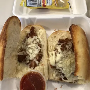 Chicken Parmigiana Sub. Only 2 tenders. Definitely needs 1 more. About 3-4" of this only consisted of bread.