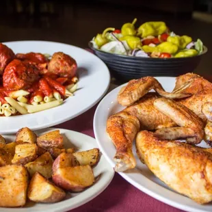 a variety of dishes of food