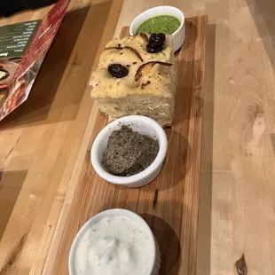 Focaccia with various dips