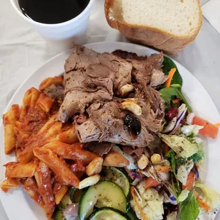 Today's menu at the IAC is Italian roast beef, pasta, french bread and green salad.  It was very delicious