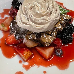 Chocolate Brownie with Berries and Stawberry Ice Cream