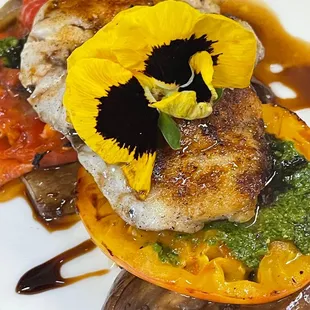 Corvina Seabass over Eggplant