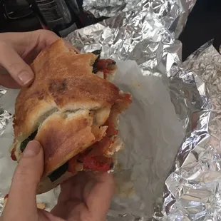 Eggplant parmigiana sandwich.