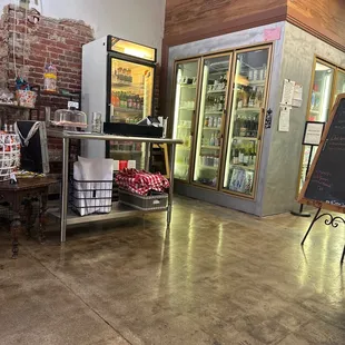 Inside - offers food to go and food for here. Lovely selection of salads and desserts as well.