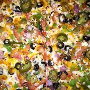 a close up of a pizza