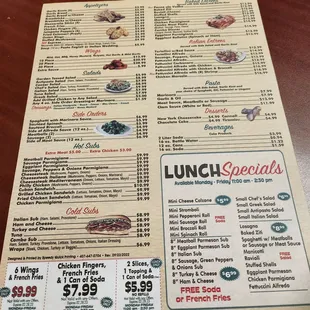 menu for lunch specials