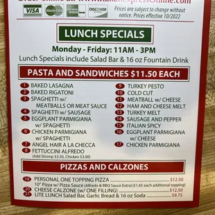 Lunch menu