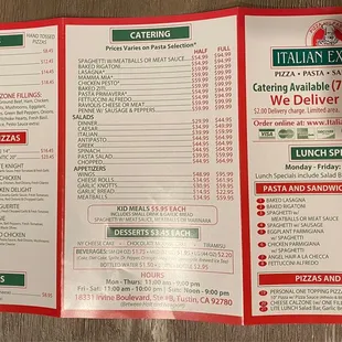 the menu of the restaurant