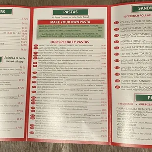 the menu for the restaurant