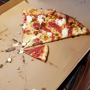 Large New Yorker slices next to a slice of small Italiano