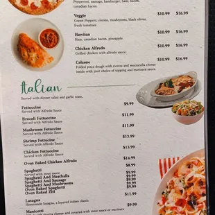 Mozzarella Sticks  Tomato Sauce and Cheese Pizza Chicken Alfredo Pizza Italian Garden Combo Dinner