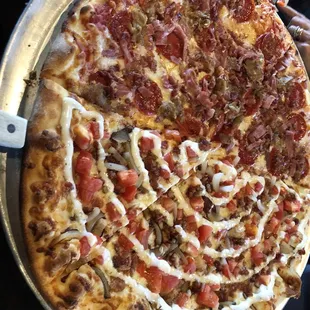 Roma Meat Lovers Pizza and Carbonara Pizza (half and half)