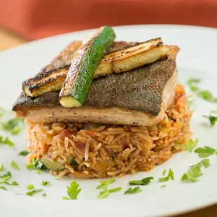 pan seared salmon with Spanish Rice  special