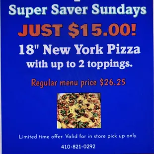 Super Saver Sundays!
Limited time offer.