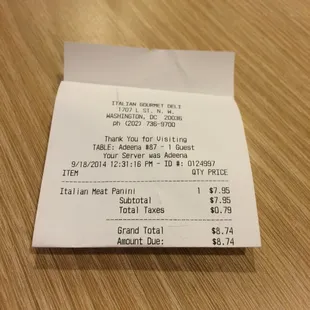 a receipt on a table
