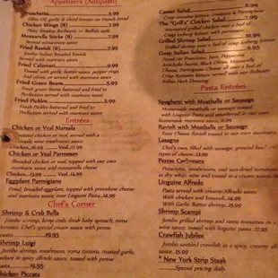 Dinner Menu