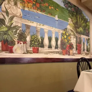 a mural of a garden