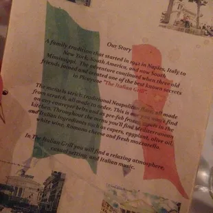 Cover to the menu