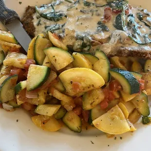 Beef Scallopini Florentine with a side of veggies