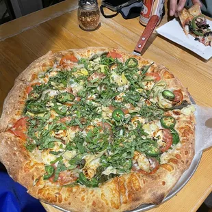a large pizza on a table