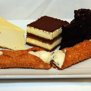 Desserts: Tiramisu, Cannoli, Chocolate Cake, Cheesecake