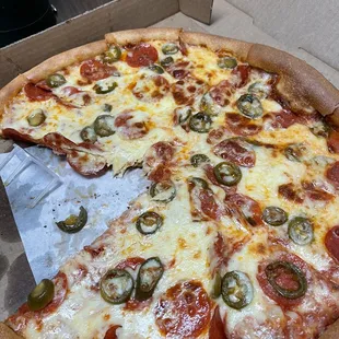 Pepperoni and jalapeño pizza