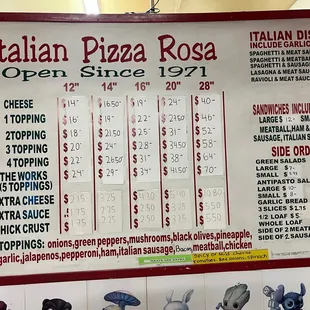 menu as of 12/2/2022