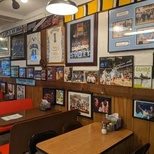 Inside. Dining room. Lots of Carolina basketball memorabilia.