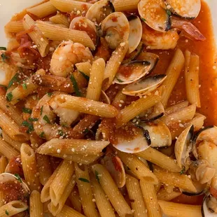 Seafood Pasta; comes with bread and a salad. Absolutely delicious!!!