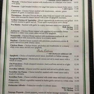 Chicken and Pasta Entrees