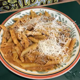 Penne with sausage in vodka sauce