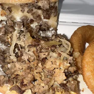 Onion rings and steak &amp; cheese