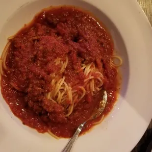 Spaghetti with meat sauce. $11.99