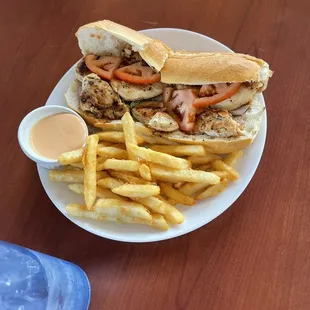 Grilled chicken sandwich with fries