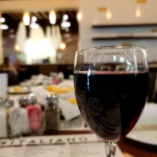 a glass of wine on a table