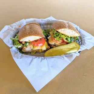 two sandwiches in a basket