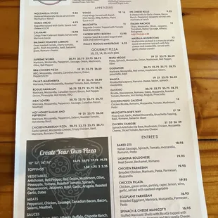 Front side of the menu