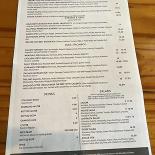 Back of the menu